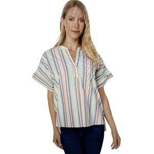 Tommy Hilfiger Womens Striped Short Sleeve Blouse Size S/P 100%Cotton Multicolor